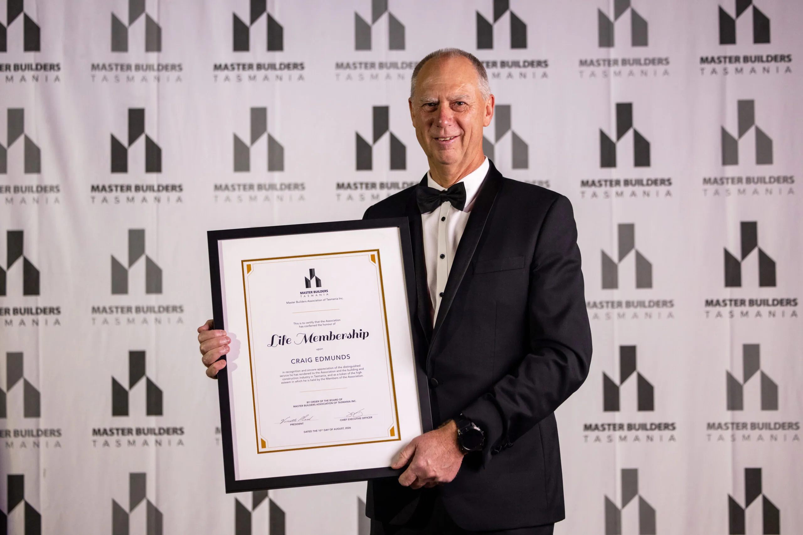 Craig Edmunds Awarded Life Membership by Master Builders Tasmania